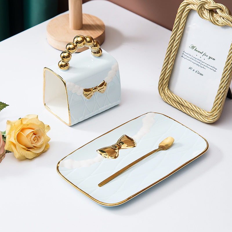 Beaded Bowknot Bag Modeling Cup Ceramic Mark Cup