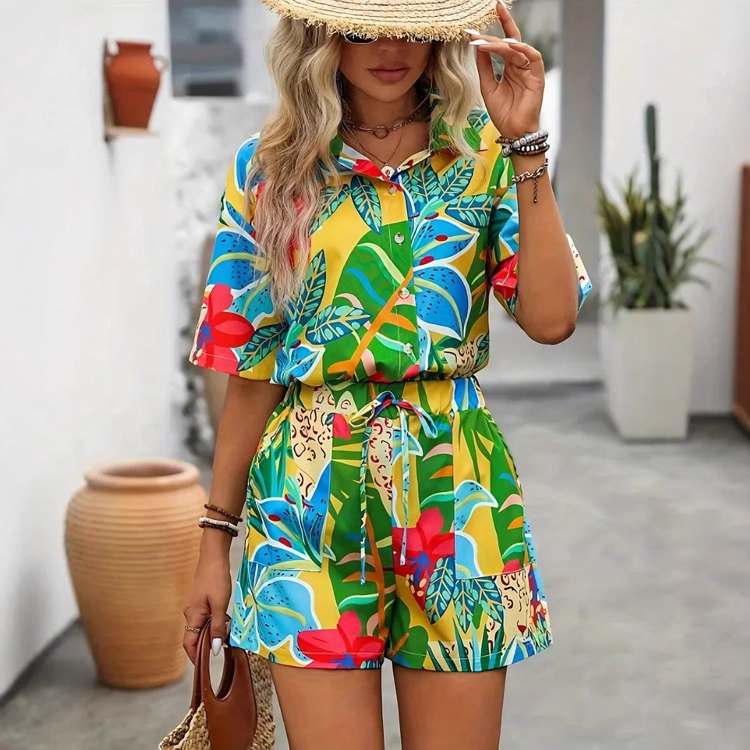 Hawaiian Style Short Sleeve Shirt Shorts Suit