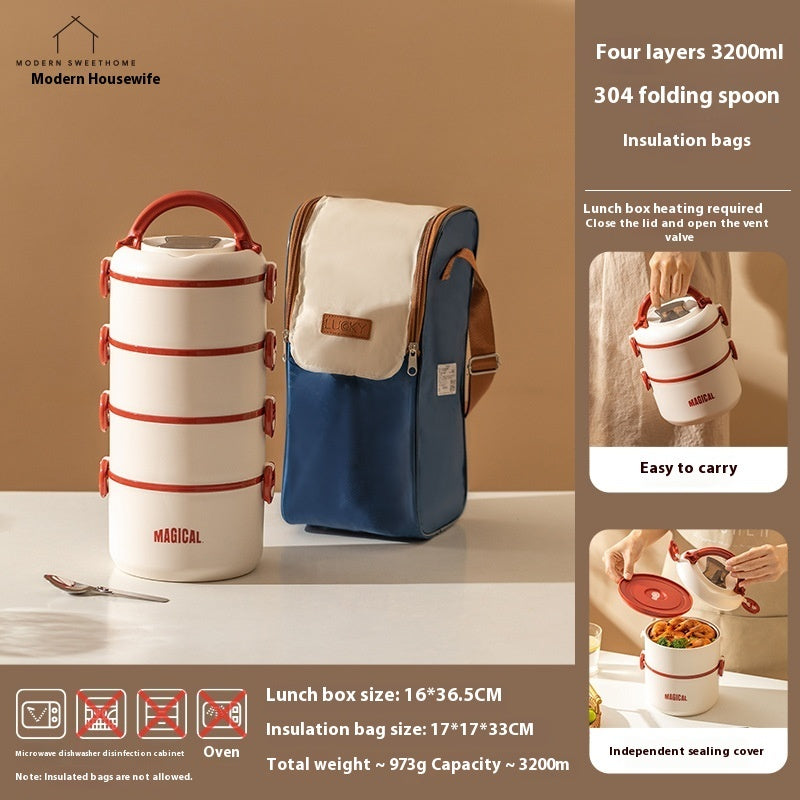 Insulated Stainless Steel 304 Food Grade Office Worker Compartment Japanese Double Deck And Multi-layer Bento Box