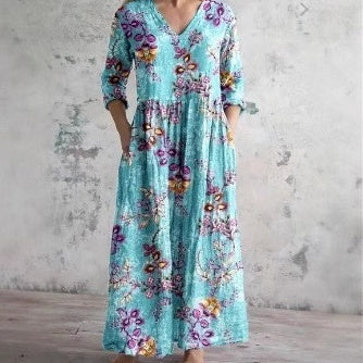 Loose Fashion Premium V-neck Print Dress