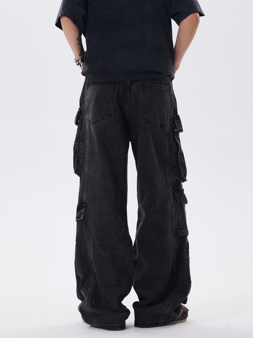 Distressed Multi-pocket Jeans Loose Wide-leg Overalls