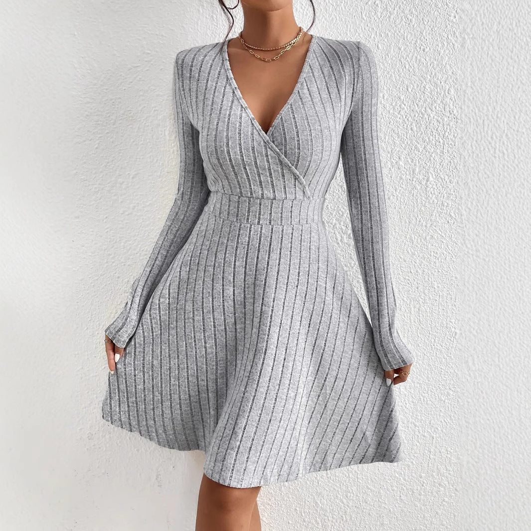 Sexy Slimming Beam Waist Long Sleeve Dress