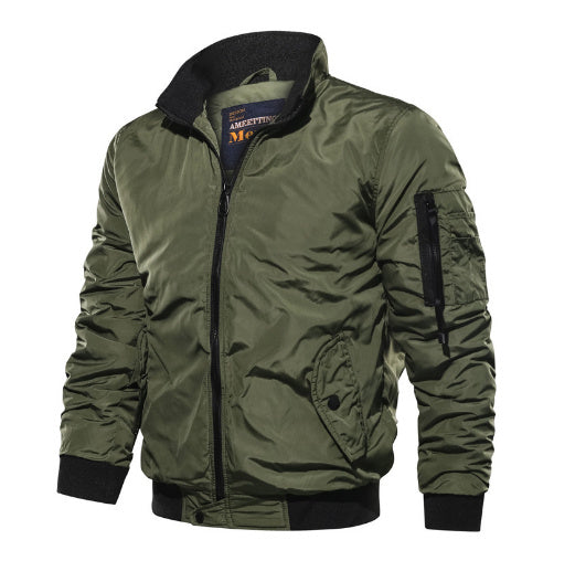 Casual solid color stand-up collar flight jacket