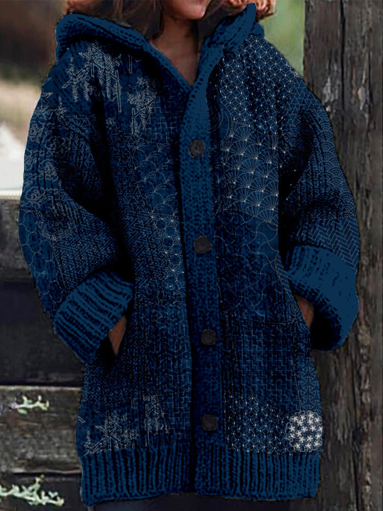 New Christmas Abstract Printed Casual Cloak Coat