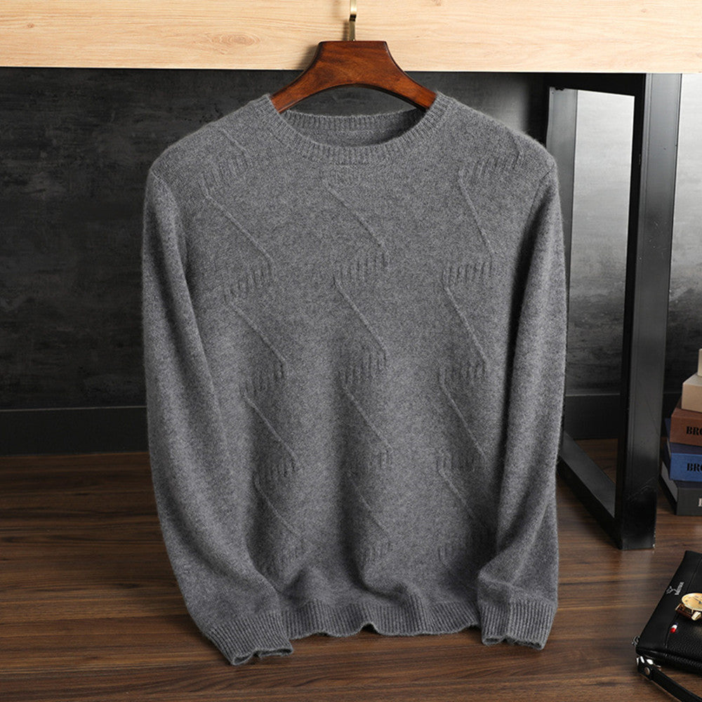 Pure Cashmere Sweater Men's Round Neck Jacquard Pullover Sweater