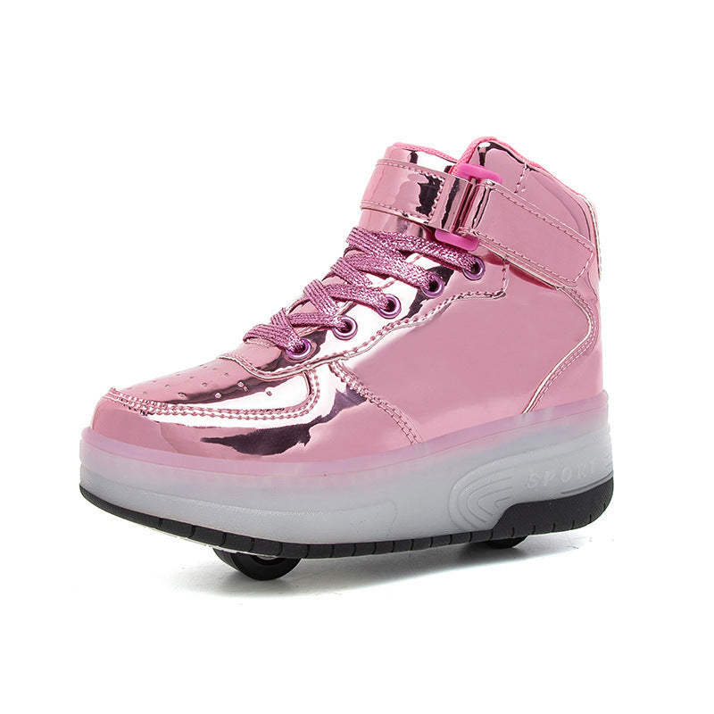High Top Two Wheel Charging Luminous Walking Shoes