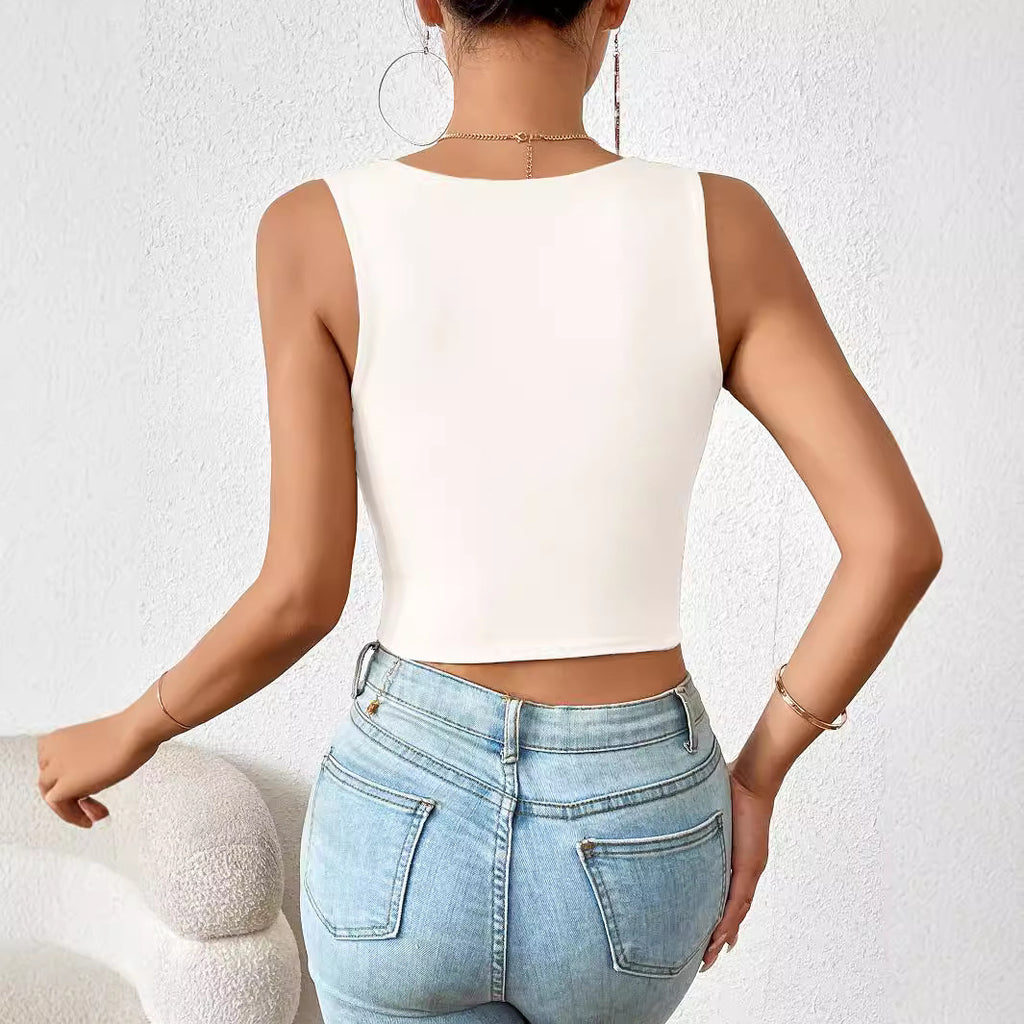 Square Collar Short Slim Vest