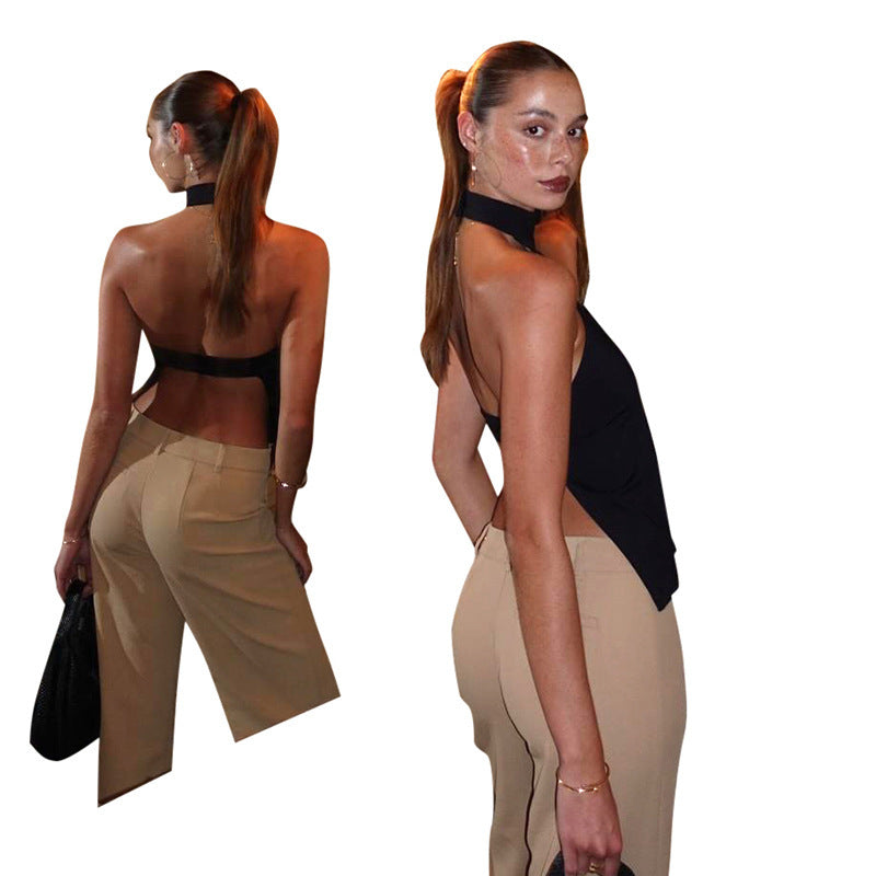 Women's Pure Color Halter Backless One-piece Top