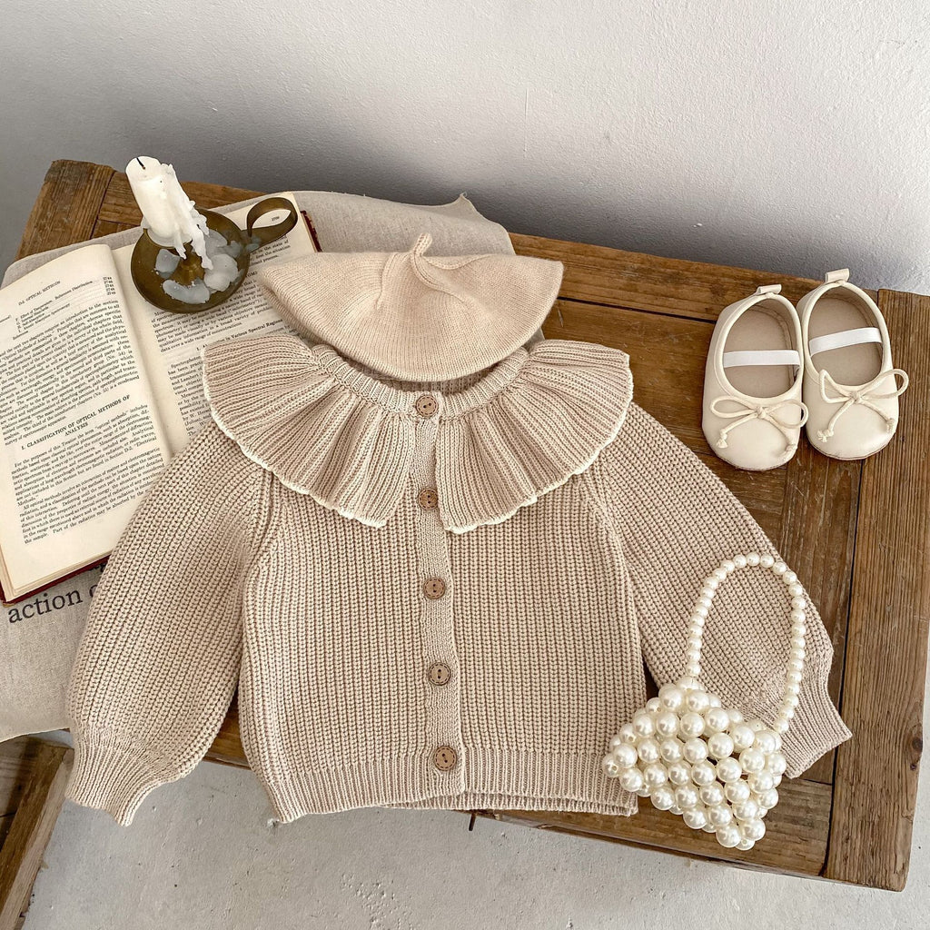 Baby Girl Ruffled Bow Tie Knitted Coat Small Cardigan Sweater