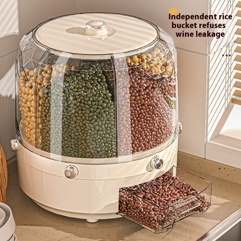 Wholesale Cereals Storage Box Rotatable Rice Bucket Insect-proof Moisture-proof Sealed Household Separated Rice Storage Box Rice Jar