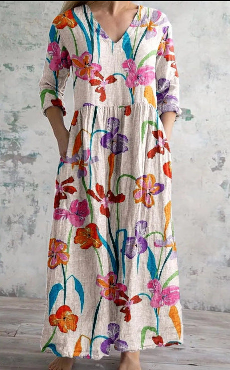 Loose Fashion Premium V-neck Print Dress