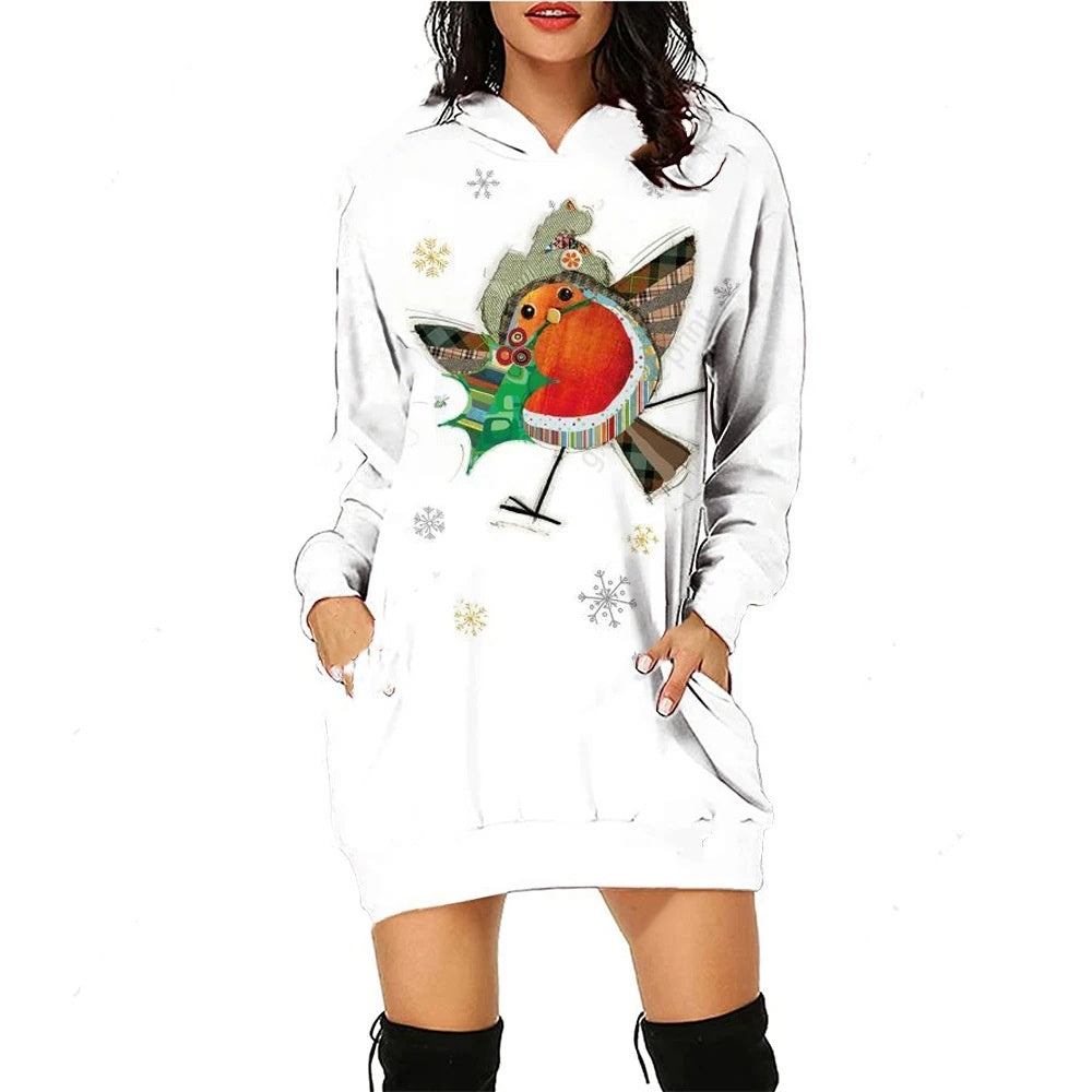 Santa Claus Pullover Hooded Sweater Dress