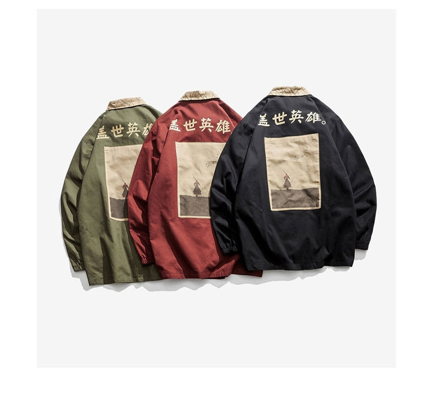 Autumn new men's printing casual large size jacket Chinese style retro buckle casual loose jacket