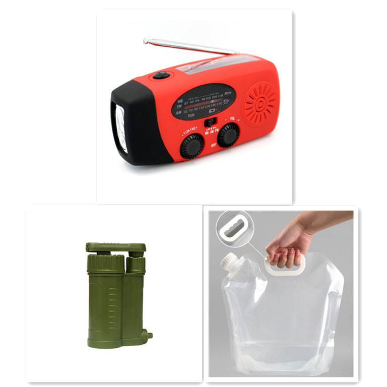 Solar energy hand-held emergency radio flashlight