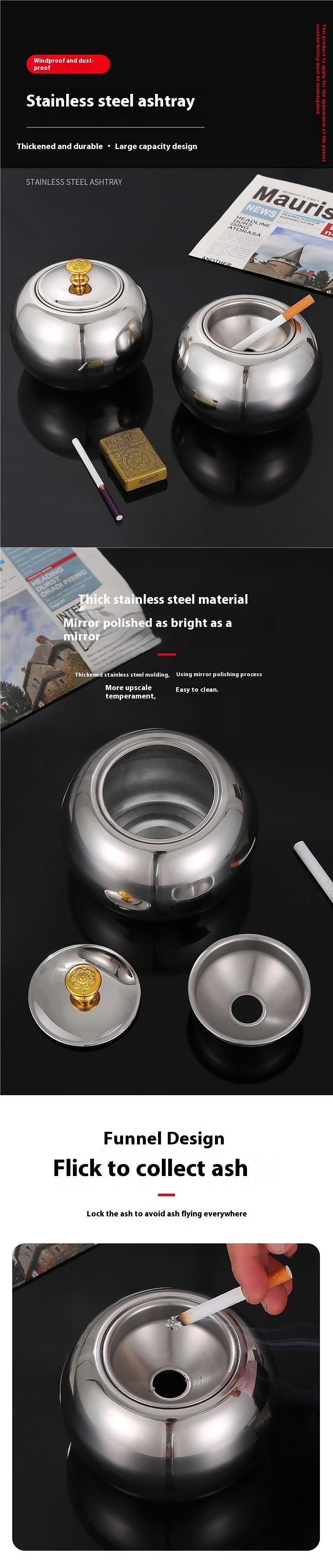 Household Prevent Fly Ash Large Capacity 14CM Ashtray