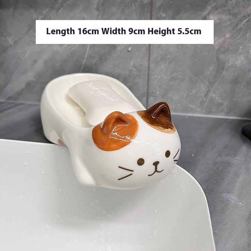 Japanese-style Sanhua Cat Ceramic Cat Soap Dish Bathroom