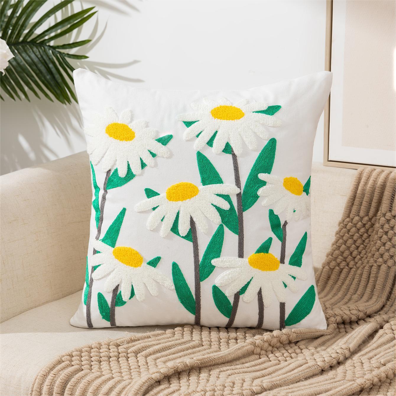 Flower Embroidery Pillow Cover Pastoral Style