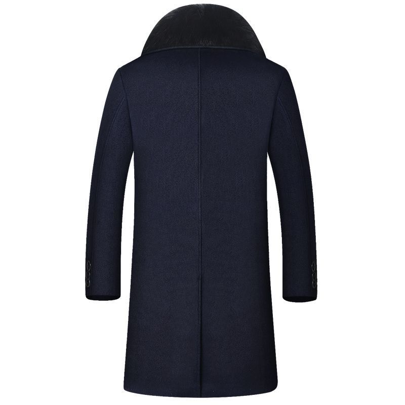 Middle-aged men's coat long men's large fur collar plus velvet quilted thick wool windbreaker