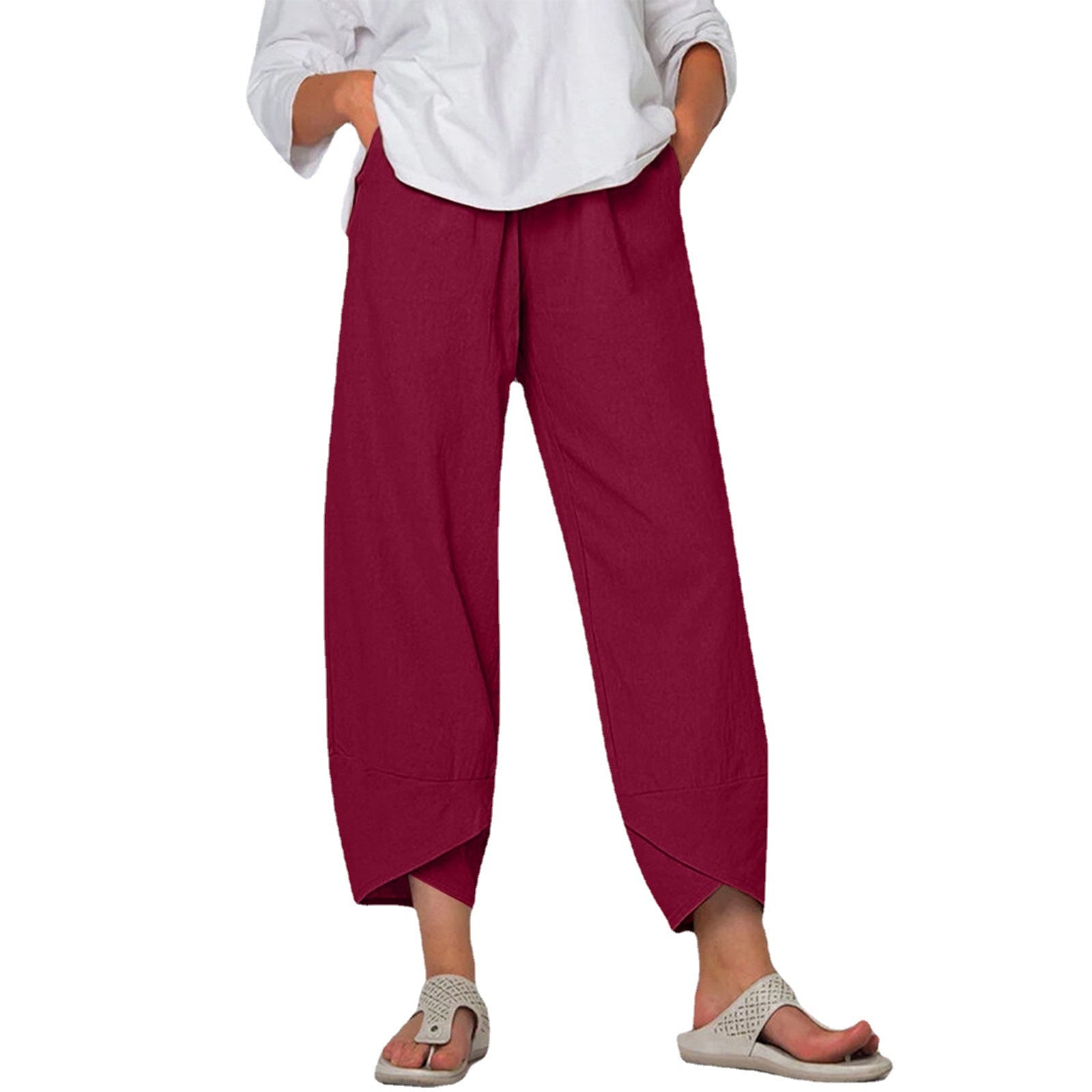Solid Color Plus Size Women's Simple Loose Casual Cropped Pants