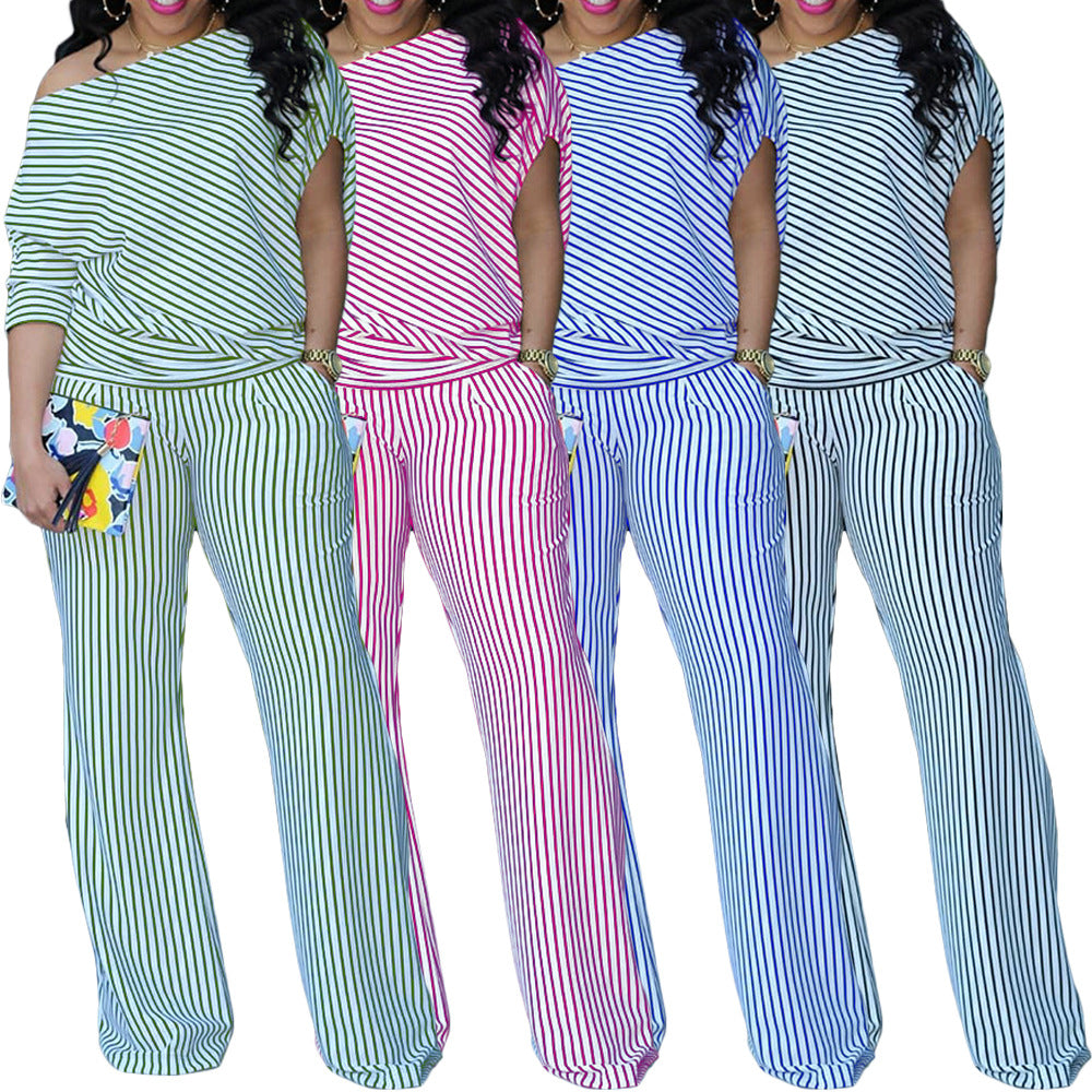 Oblique Shoulder Two Piece Multi Color Set