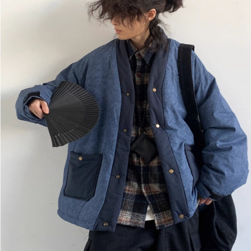 Vintage Single-breasted Cotton-padded Coat Men's Loose Robe Coat