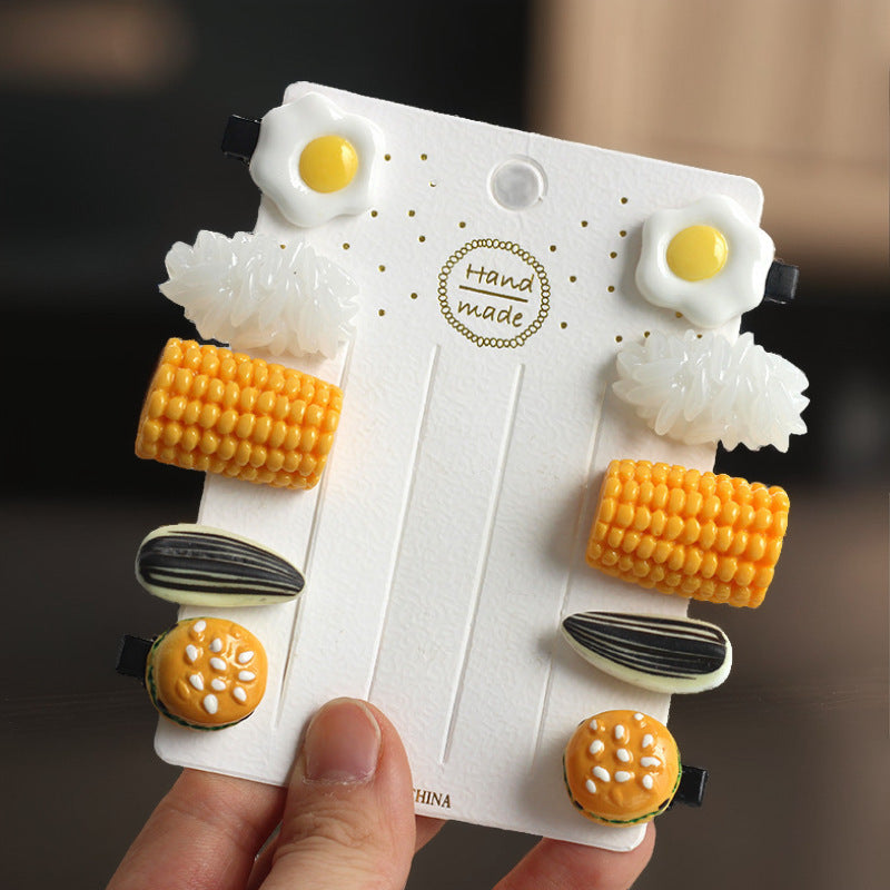 Rice, Poached Eggs, Melon Seeds, Corn Clip, Super Cute Simulation Food Mini Clip