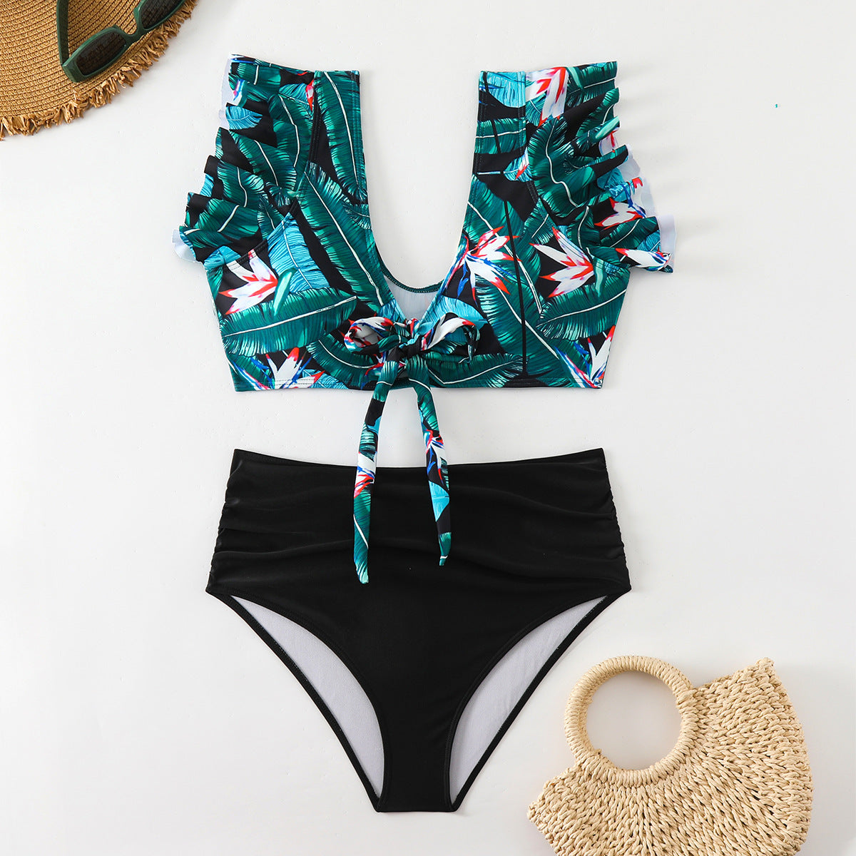 Flounced Split Swimsuit Bikini European And American Sexy High Waist