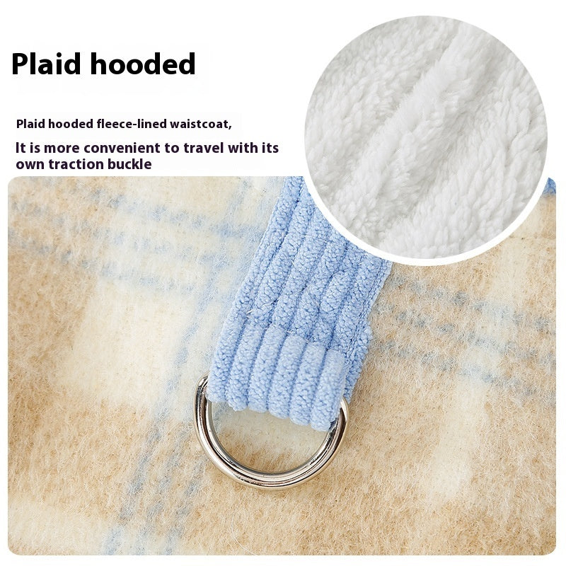 Chessboard Grid Hooded Traction Vest Autumn And Winter Pet