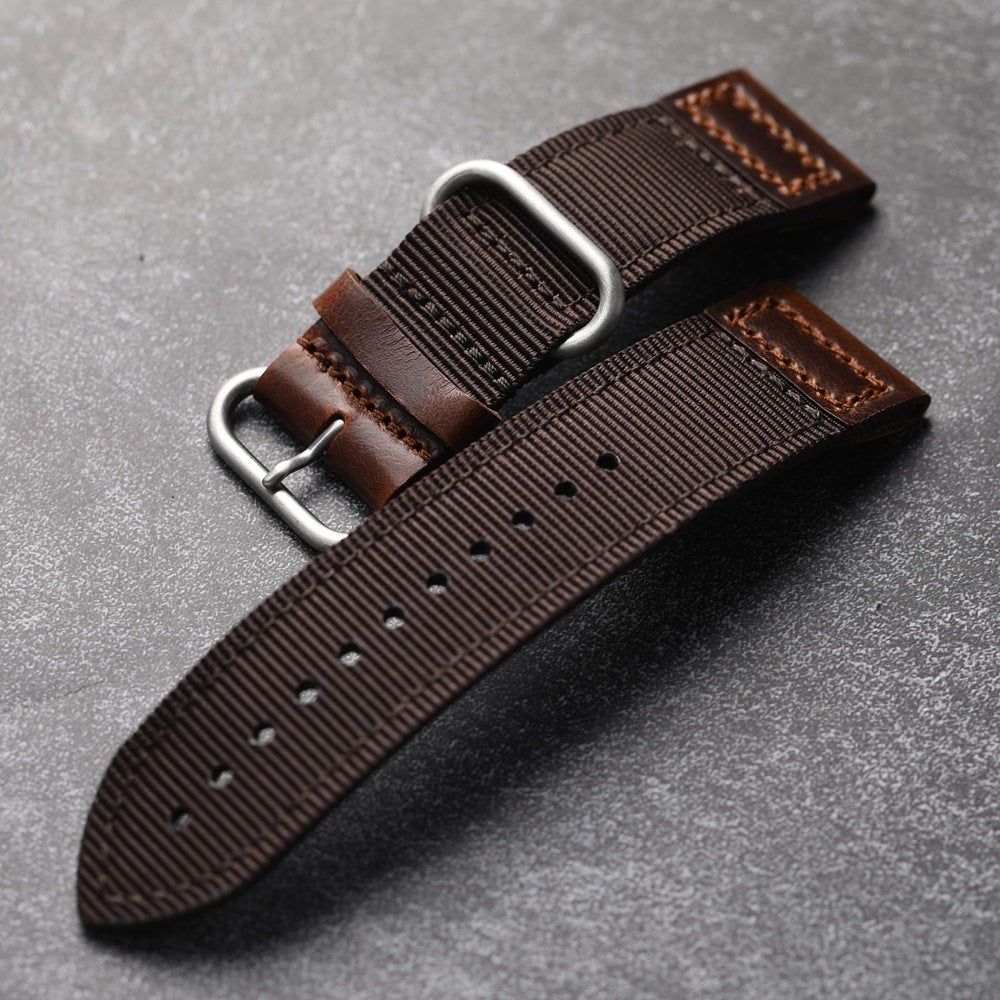 Handmade Double Layer Nylon Watchband Fit Genuine Leather Wear-resisting