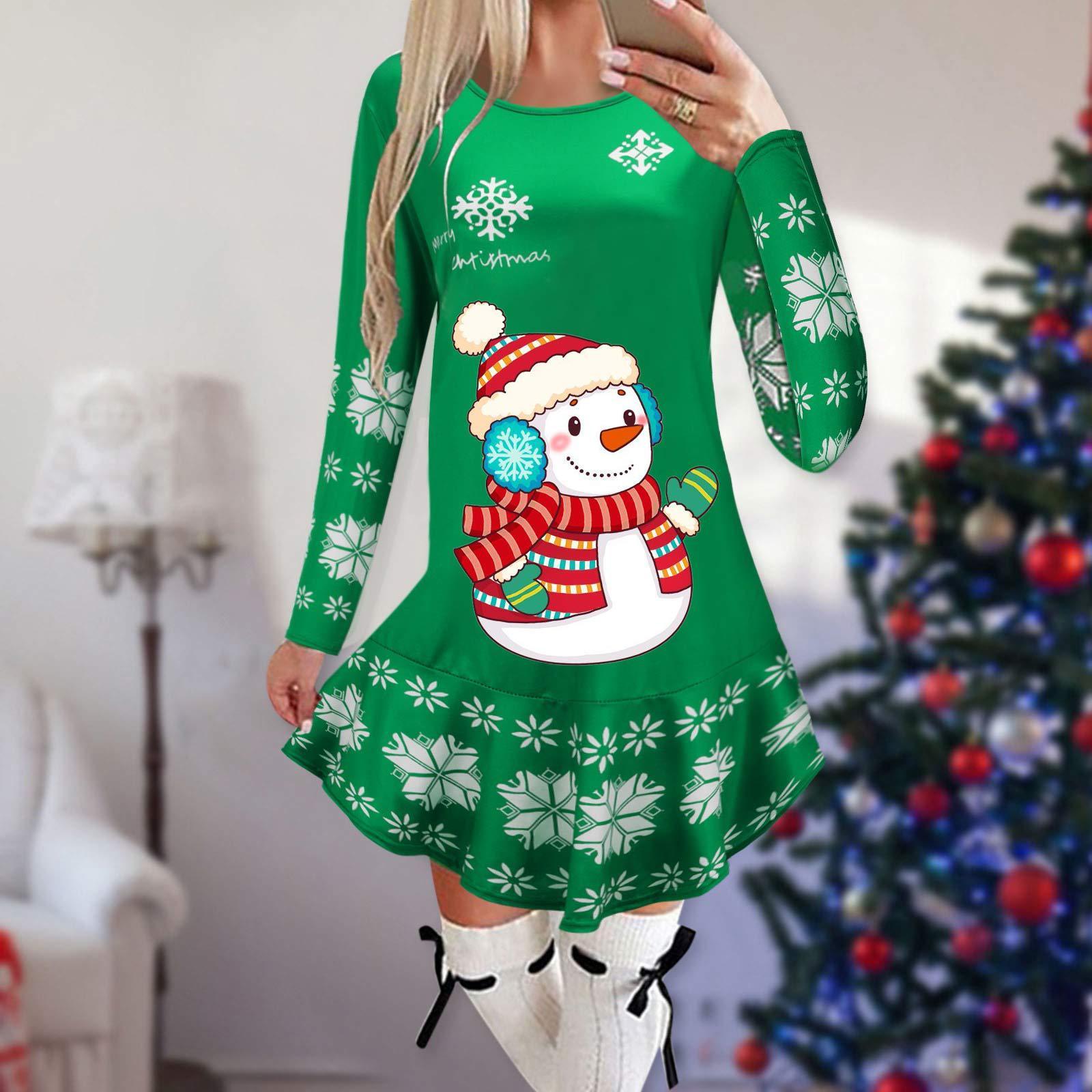 Christmas Snowflake Elk Printing Slimming Dress