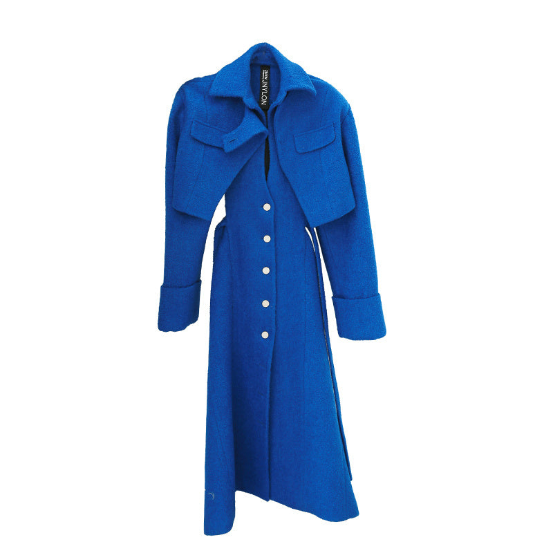 Klein Blue Wide Shoulder Deconstructed Waist Ladies Coat