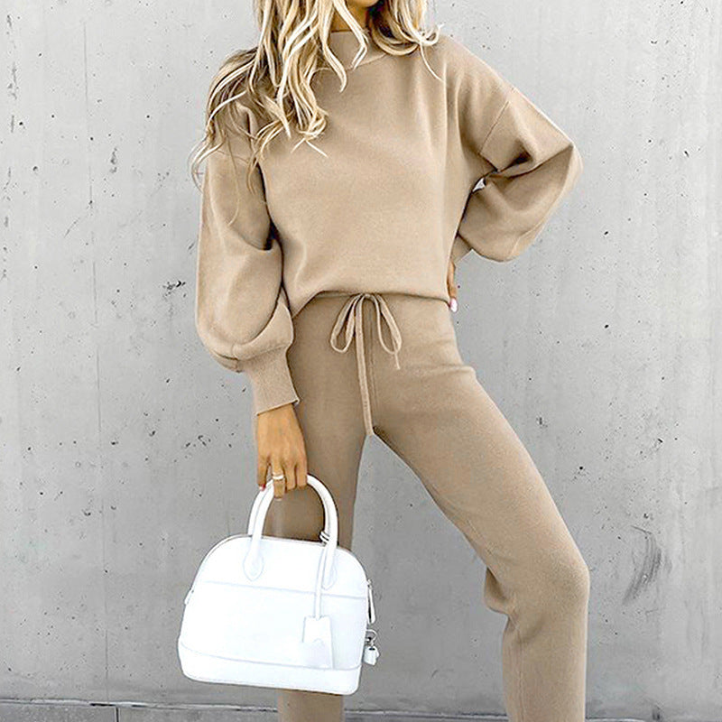 Turtleneck Casual Solid Color Hoodie Suit