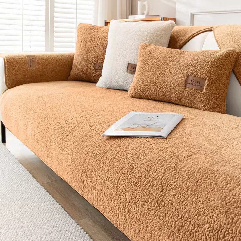 Fashion Simple Solid Color Winter Lambswool Sofa Cushion