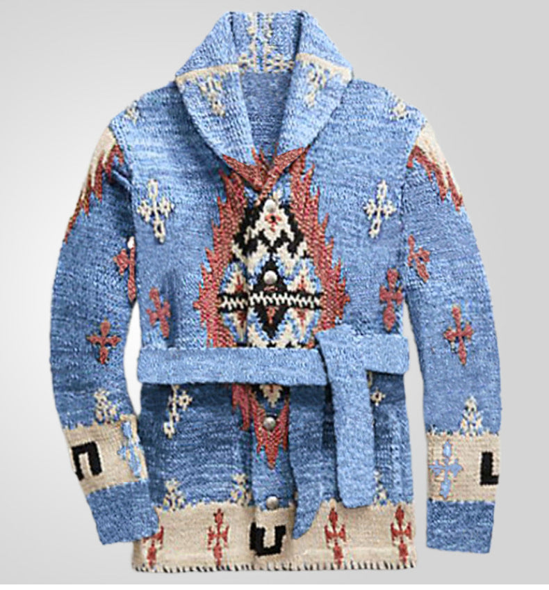 American Retro Heavy Industry Jacquard Sweater Mid-length Thickened Sweater Coat