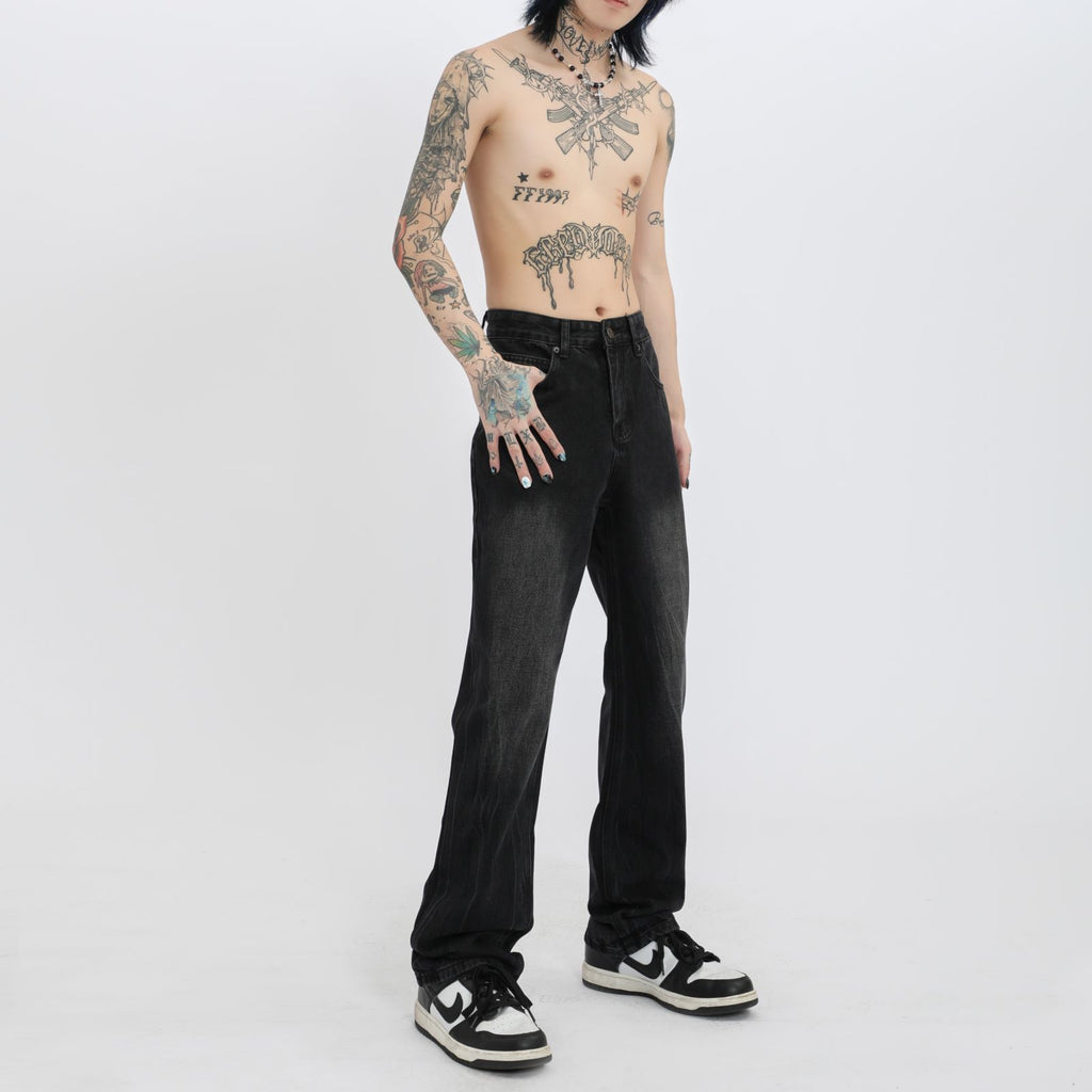 Style Black Gray Lightning Wash Micro-cut Jeans