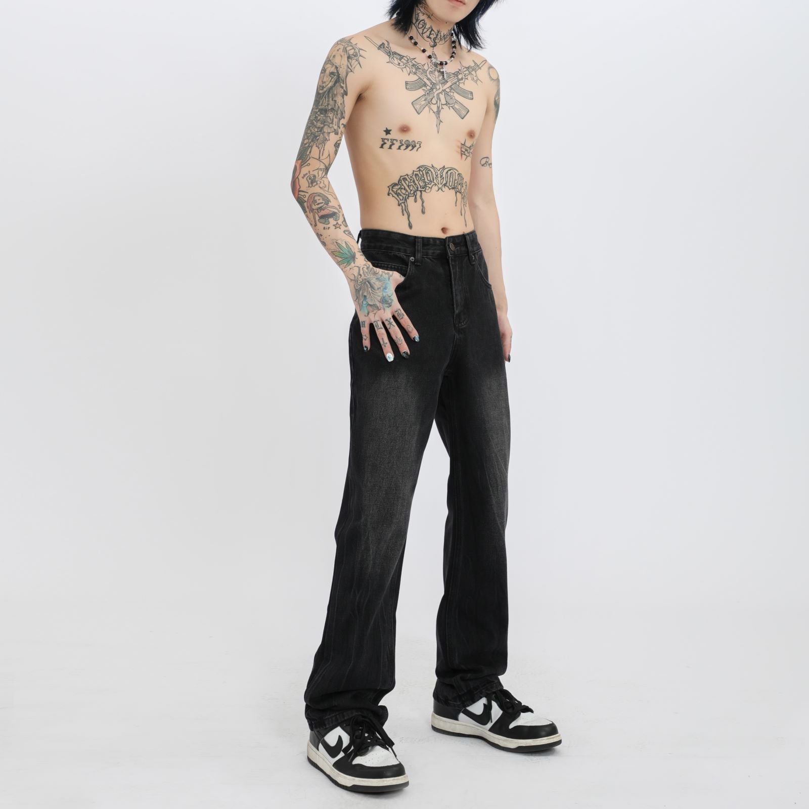 Style Black Gray Lightning Wash Micro-cut Jeans