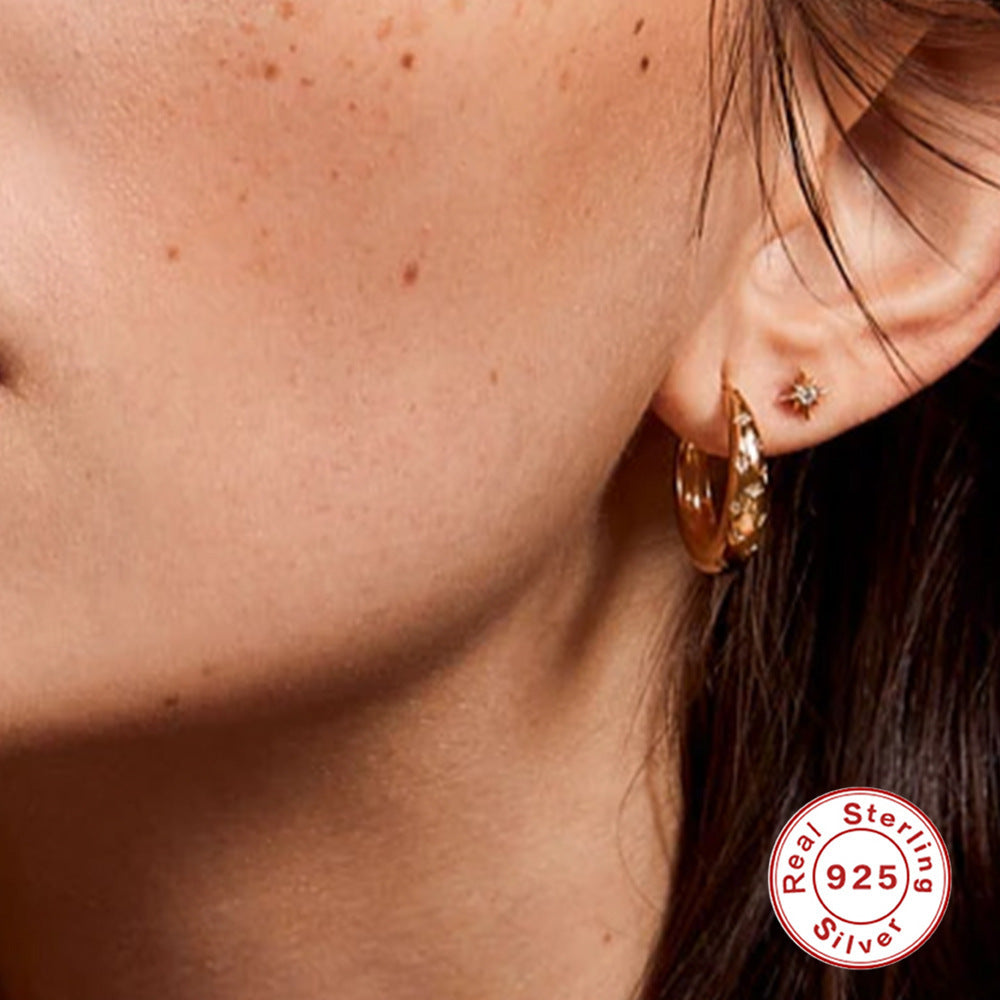 S925 Sterling Silver Diamond Five-pointed Star Ear Ring