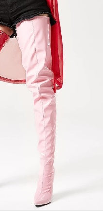Pointed Toe Side Zip Patent Leather High Stiletto Over The Knee Women's Boots