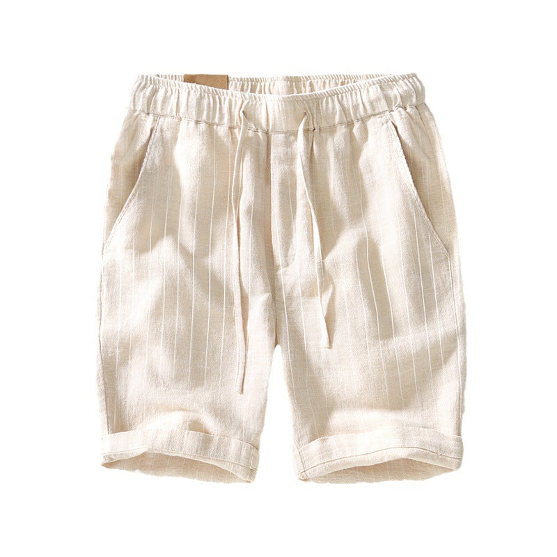 Breathable Cotton Linen Loose Beach Shorts Striped
