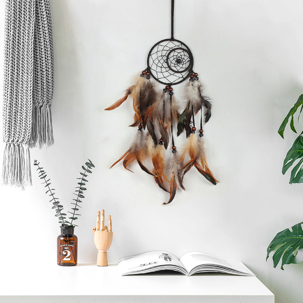 Sun And Moon Dream Catcher Pendant Woven Feather Ornaments Decorative Simple And Modern Furnishings Air