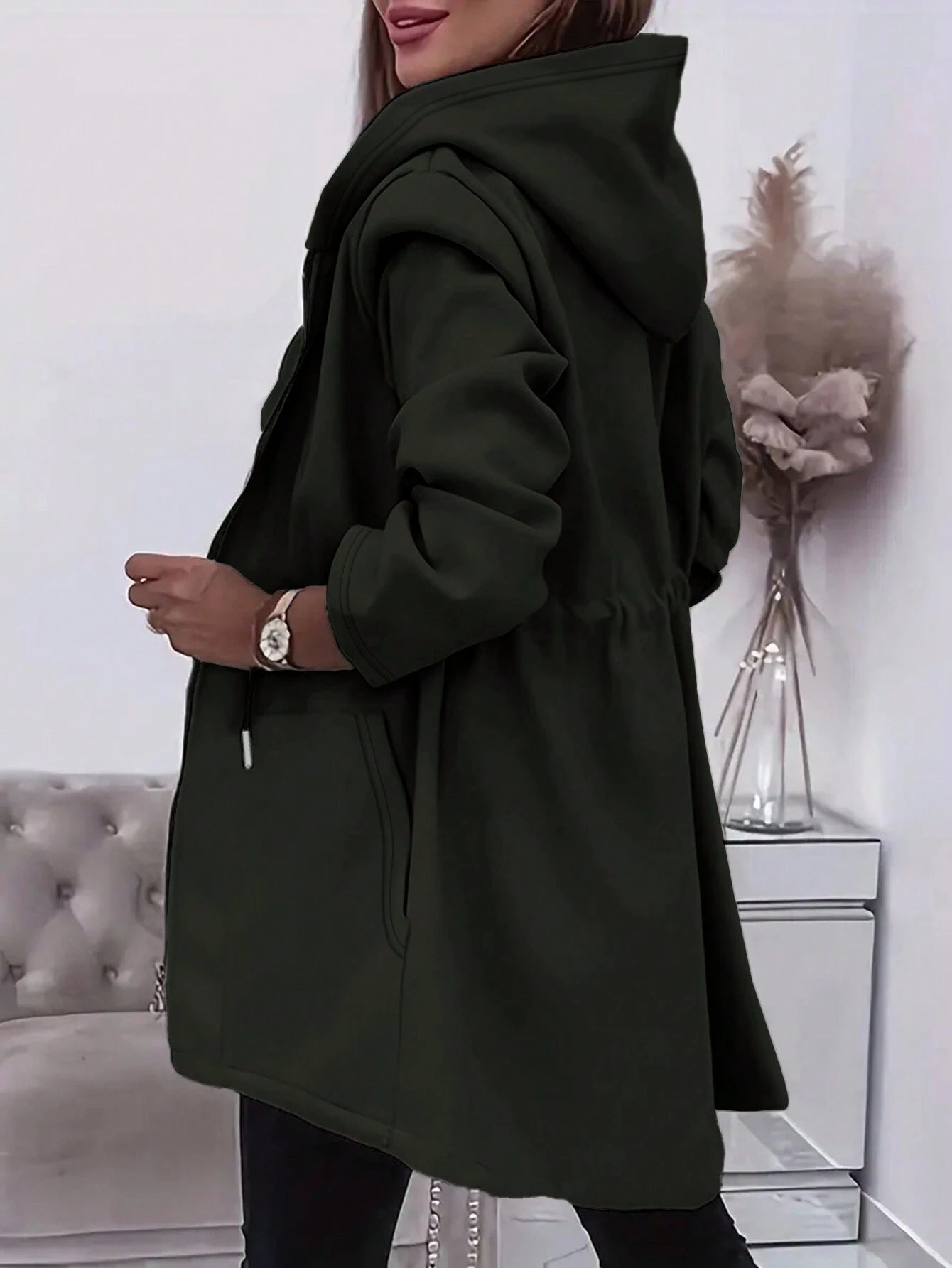 Women's Casual Beach Hooded Drawstring Pockets Thin Long Sweatshirt Sweatshirt