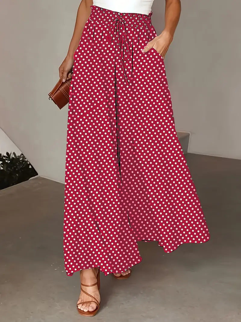Polka Dot Print Trousers Fashion Loose Elastic Waist Wide-leg Pants Women's Clothing