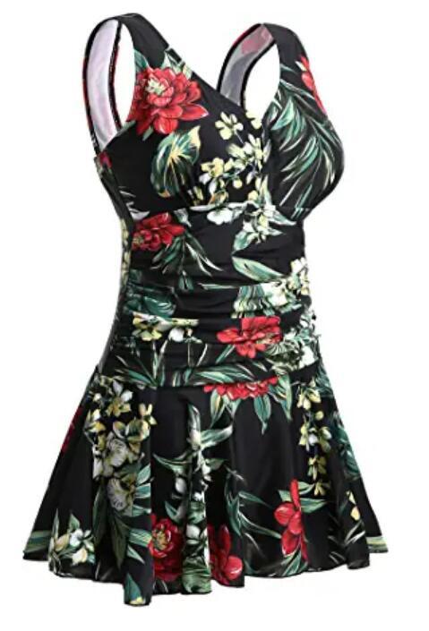 Conservative Women's Plus Size Printed Cherry One-piece Swimsuit