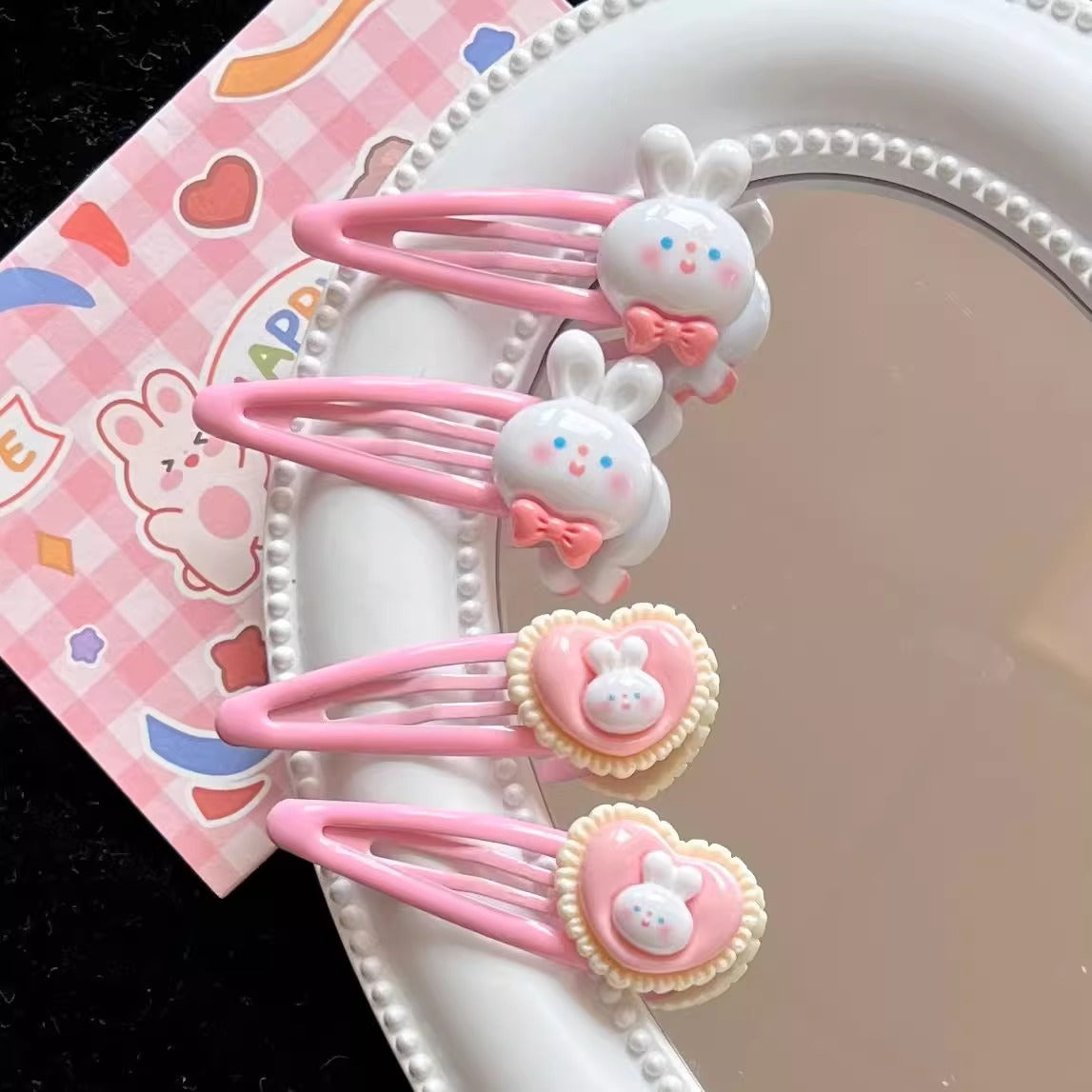 Cartoon Love Bunny Barrettes Broken Hair BB Clip Cute Bow Hair Clip Forehead Bang Clip Headdress