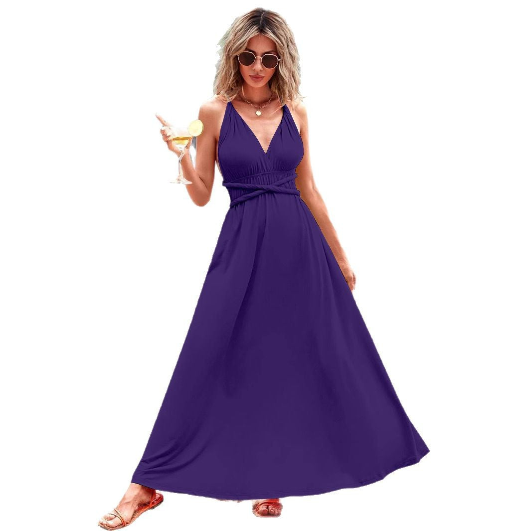 Multiple Wear Multi-rope Cross Strap Backless Sexy Dress