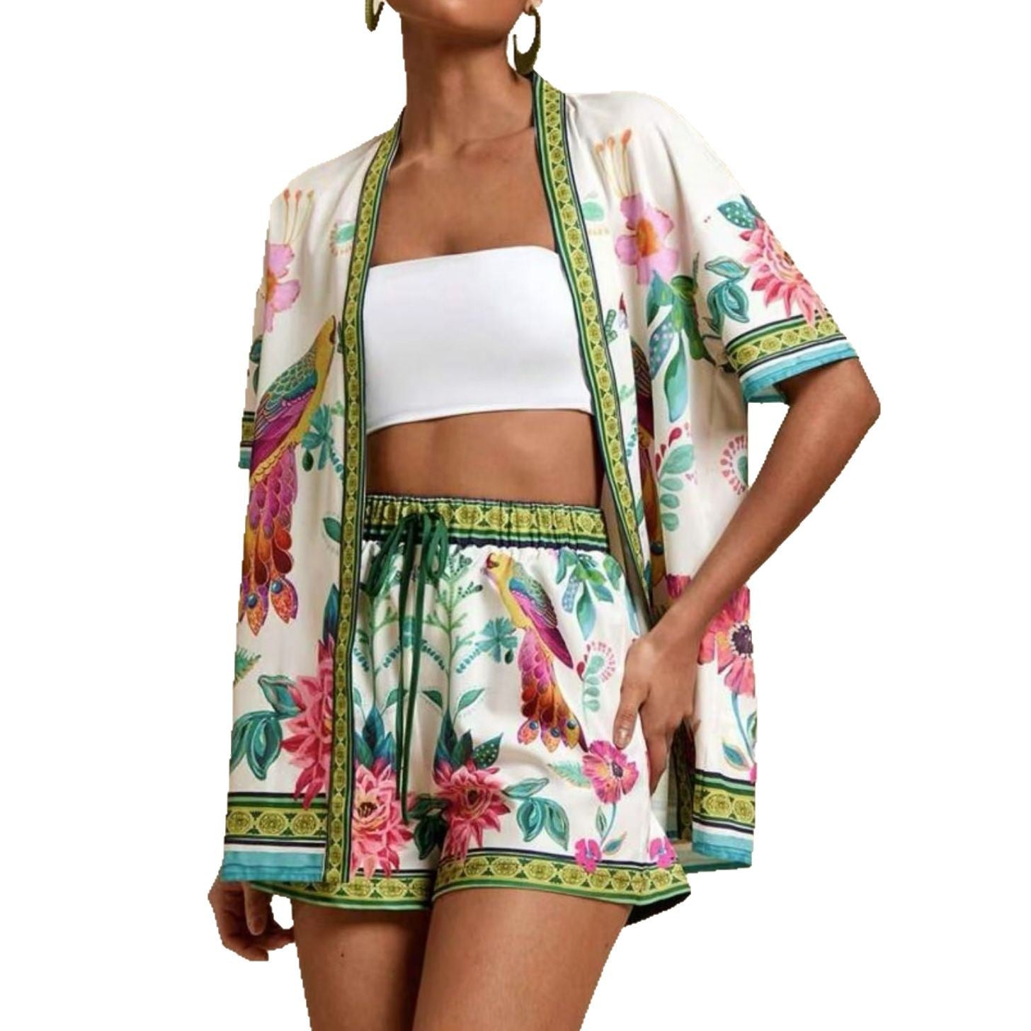 Fashion Casual Printing Cardigan Short Sleeve Shorts Suit