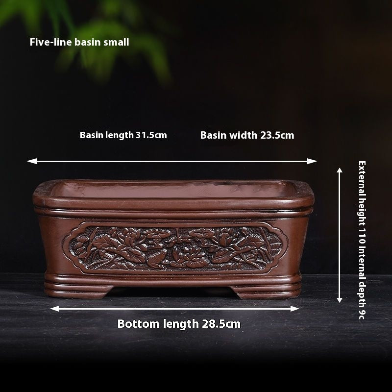 Banyan Flower Pot Purple Sand Relief Pachira Macrocarpa Welcome Pine Happiness Tree Ganoderma Old Pile Extra Large Ceramic Landscape Basin