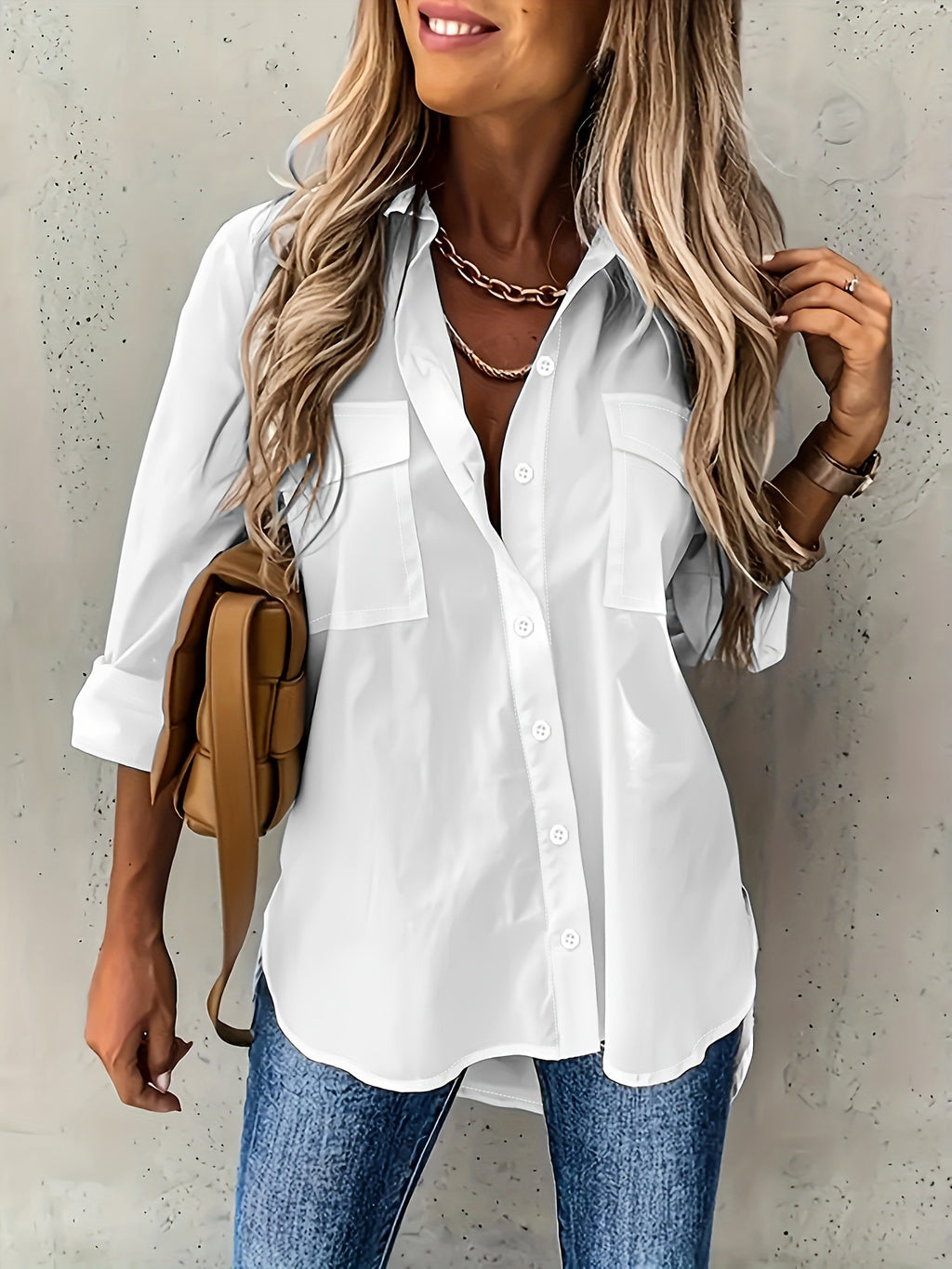 Loose Long Sleeve Lapel Shirt With Pockets Top