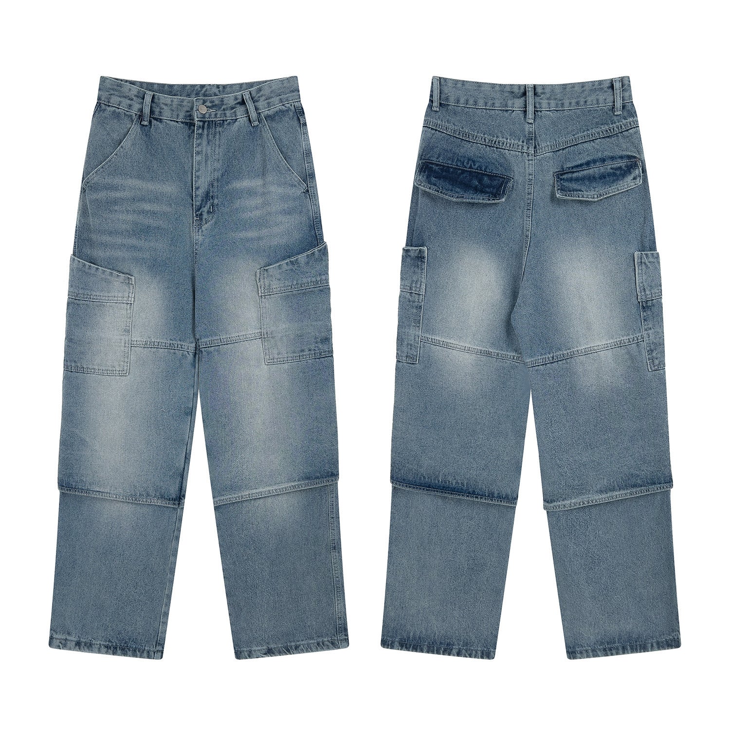 American Street Retro High Street Loose Multi-pocket Jeans Casual