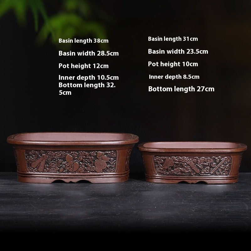 Banyan Flower Pot Purple Sand Relief Pachira Macrocarpa Welcome Pine Happiness Tree Ganoderma Old Pile Extra Large Ceramic Landscape Basin